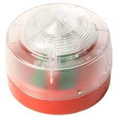 Lampeggiante convenzionale con LED rosso, completo di base standard.